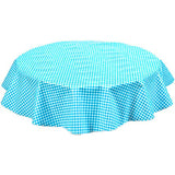 round gingham light blue oilcloth tablecloth