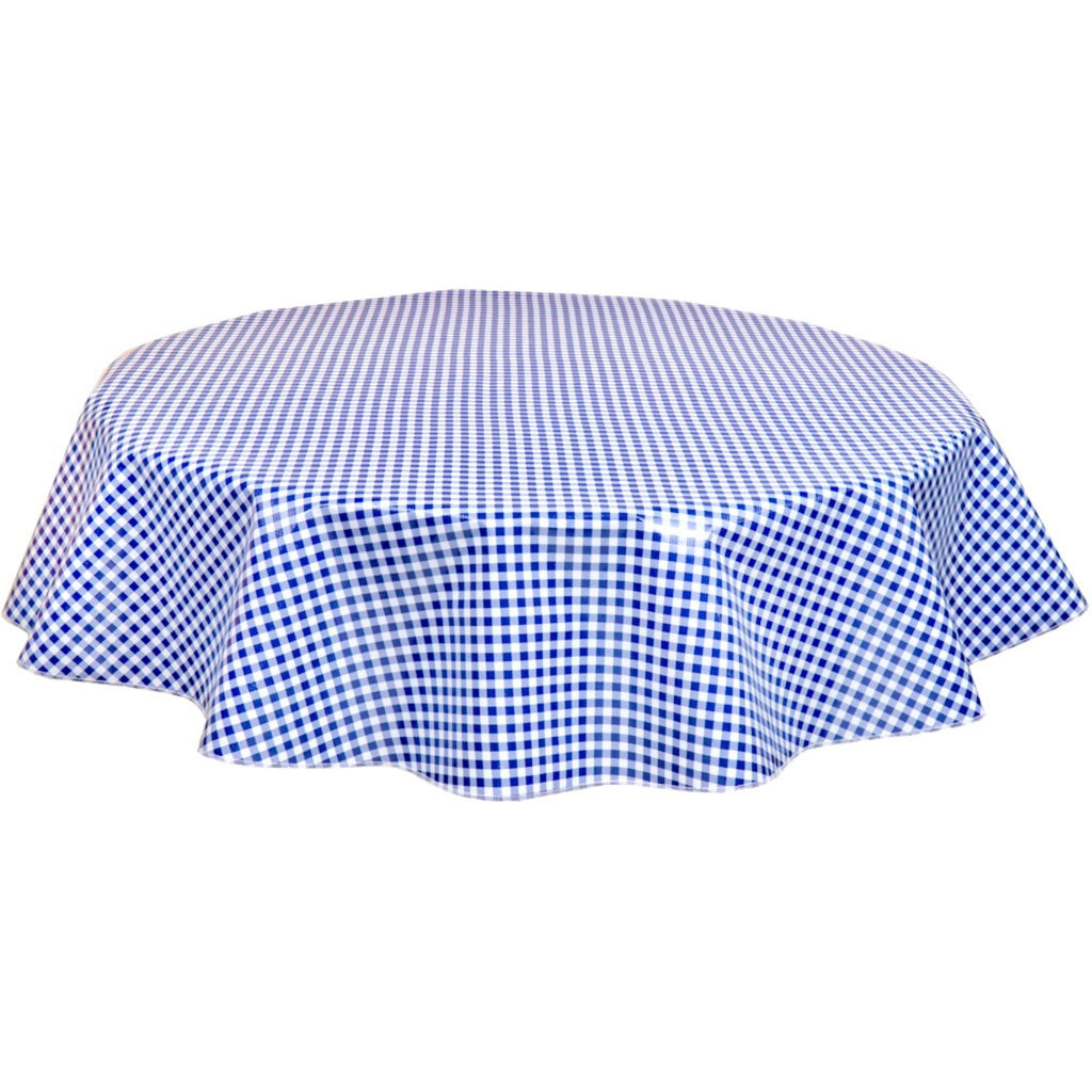 Round Gingham Navy Blue Oilcloth Tablecloths