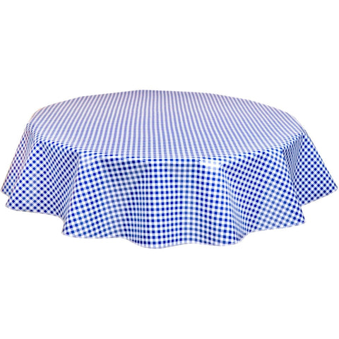 Round Gingham Navy Blue Oilcloth Tablecloths