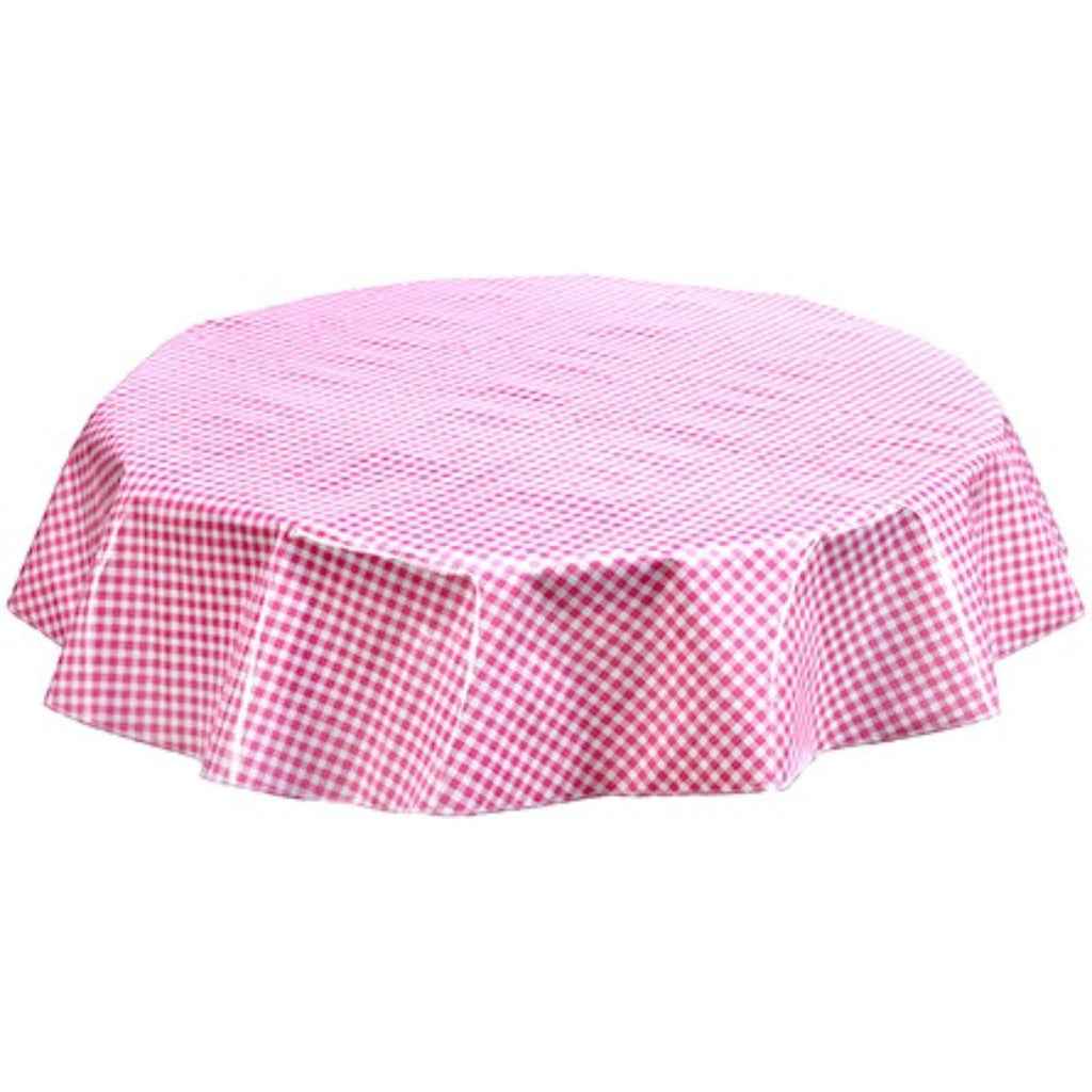 round gingham pink oilcloth tablecloth
