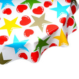 freckled sage round hearts and stars gold and red oilcloth tablecloth