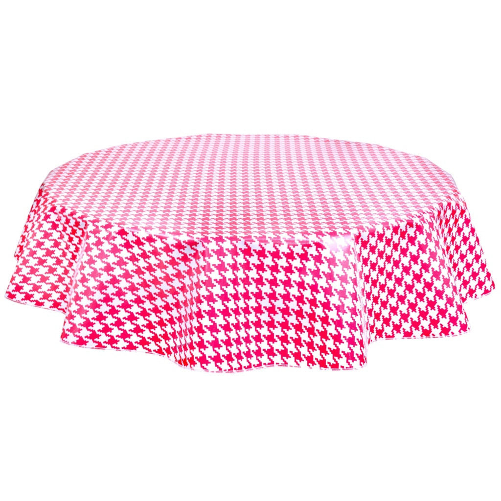 freckled sage round houndstooth pink oilcloth tablecloth