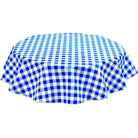 round large gingham blue oilcloth tablecloth