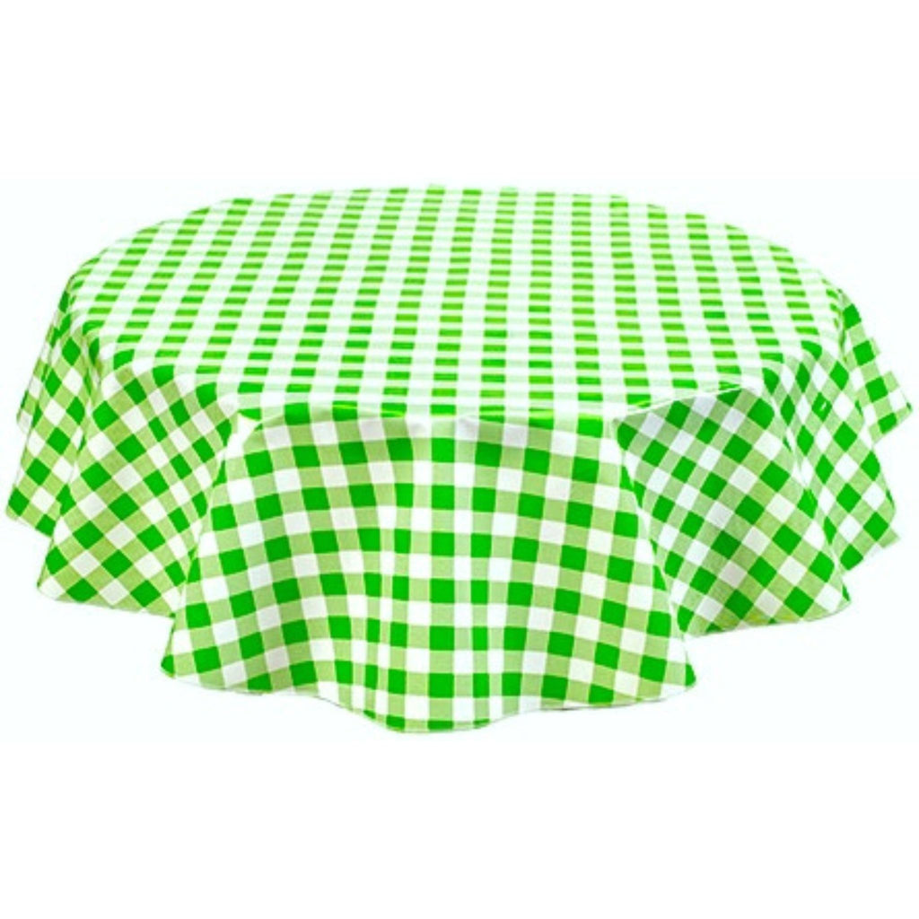 round large gingham lime green oilcloth tablecloth