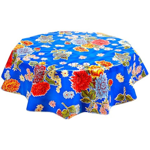 freckled sage round mum blue oilcloth tablecloth