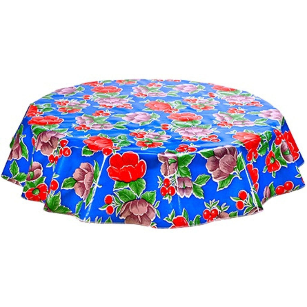 round poppy blue oilcloth tablecloth