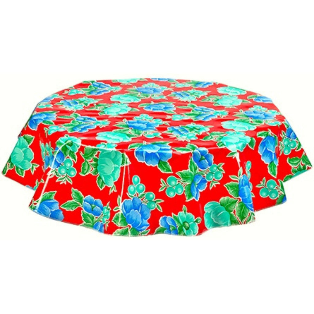 round poppy red oilcloth tablecloth