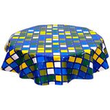 freckled sage round rubix blue oilcloth tablecloth