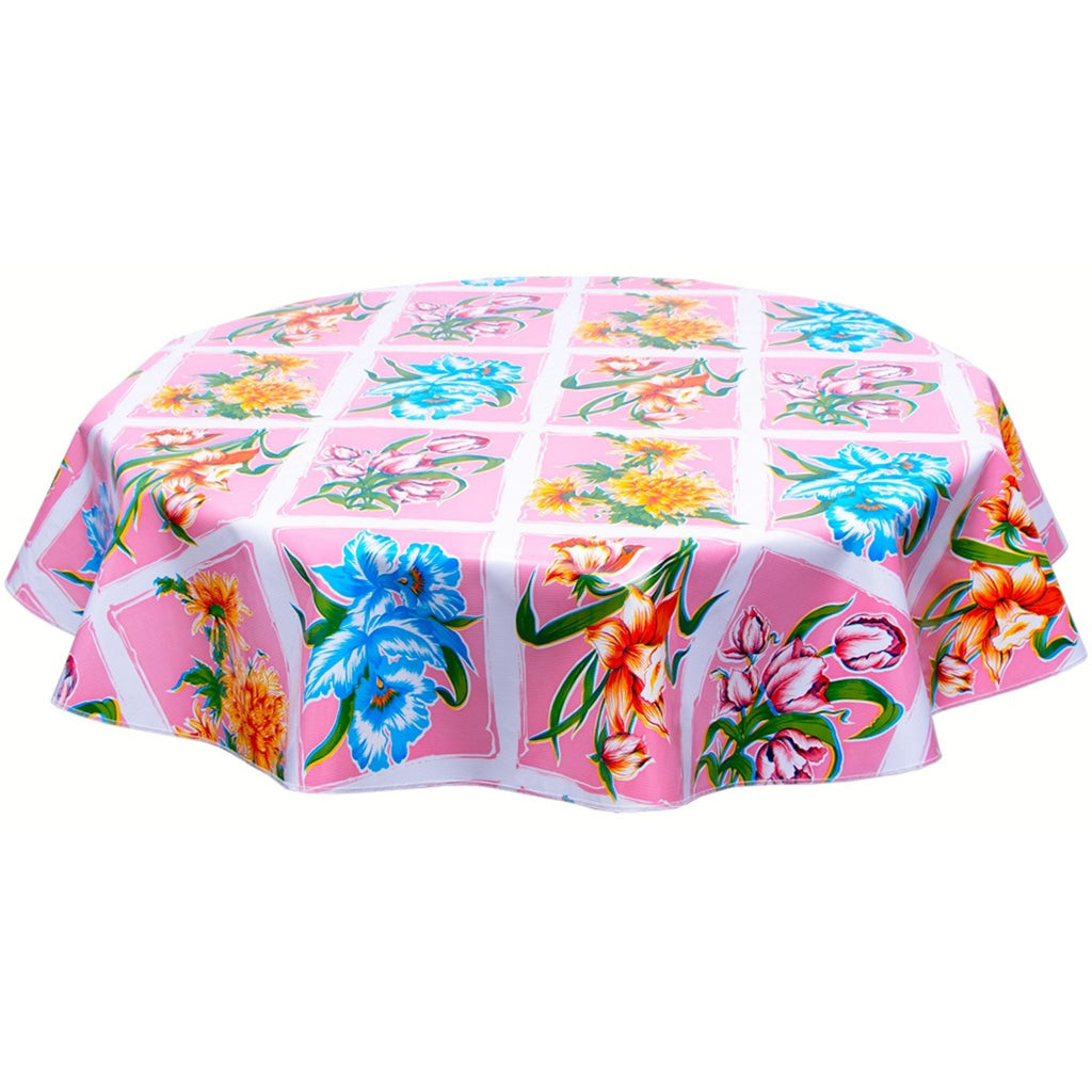 round sentimental pink oilcloth tablecloth