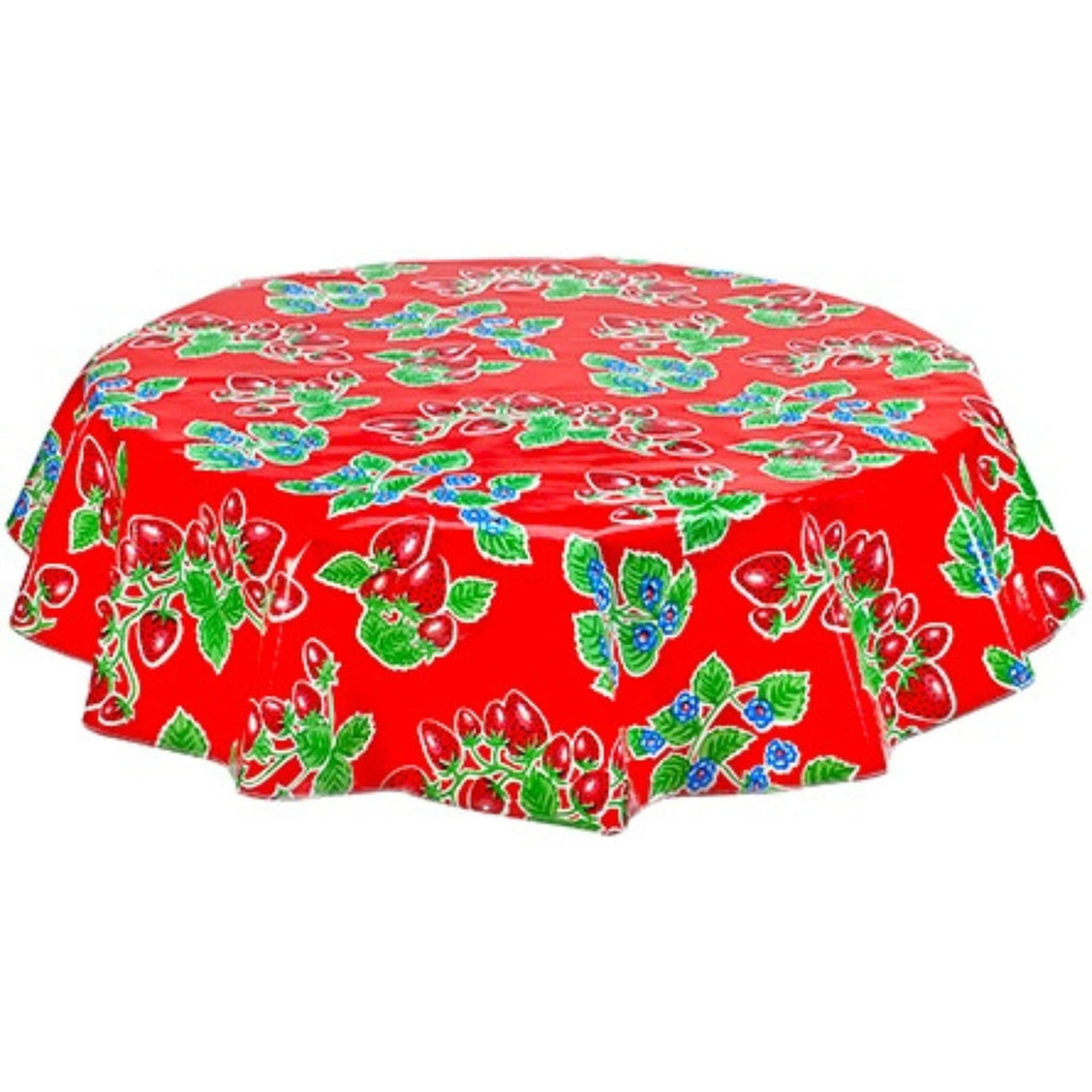 round strawberry red oilcloth tablecloth