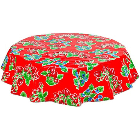 round strawberry red oilcloth tablecloth