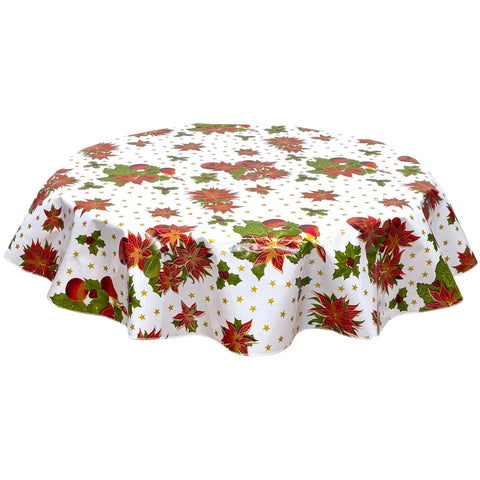 freckled sage round christmas stars white oilcloth tablecloth