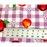 Slightly Imperfect 47" Round Gingham and Fruit Purple Oilcloth Tablecloth
