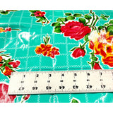 Slightly Imperfect 55" Square Rose and Grid Aqua Oilcloth Tablecloth