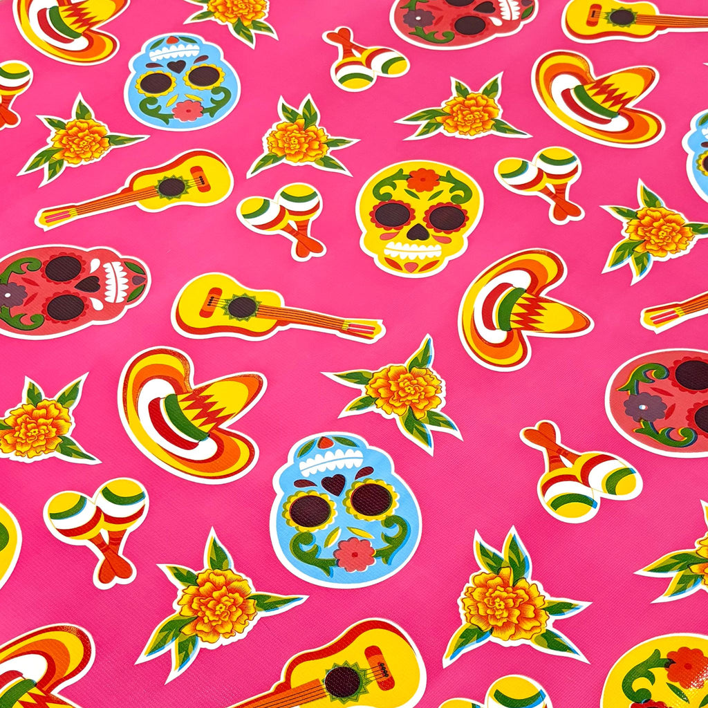Round Skulls on Pink Oilcloth Tablecloths