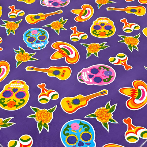 Round Skulls on Purple Oilcloth Tablecloths