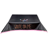 square chalk fabric tablecloth with pink gingham trim