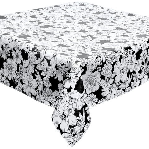 chelsea flowers black oilcloth tablecloth with a hem