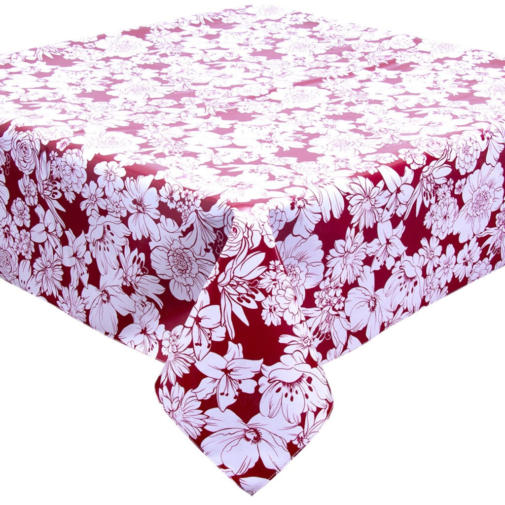 Chelsea Flowers on Burgundy Oilcloth Tablecloths