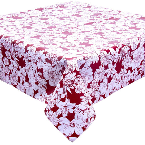 Chelsea Flowers on Burgundy Oilcloth Tablecloths