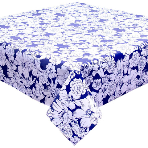 chelsea navy blue oilcloth tablecloth with a hem