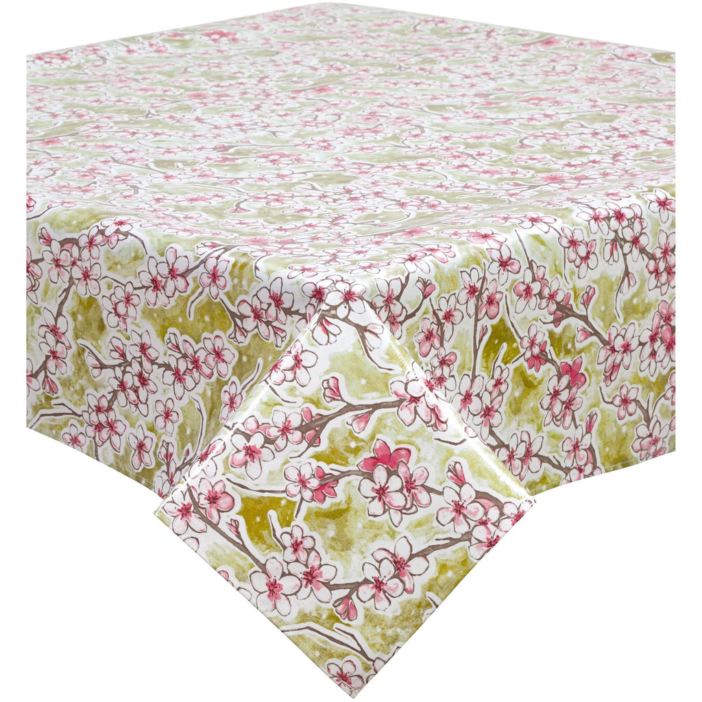 square cherry blossom gold oilcloth tablecloth