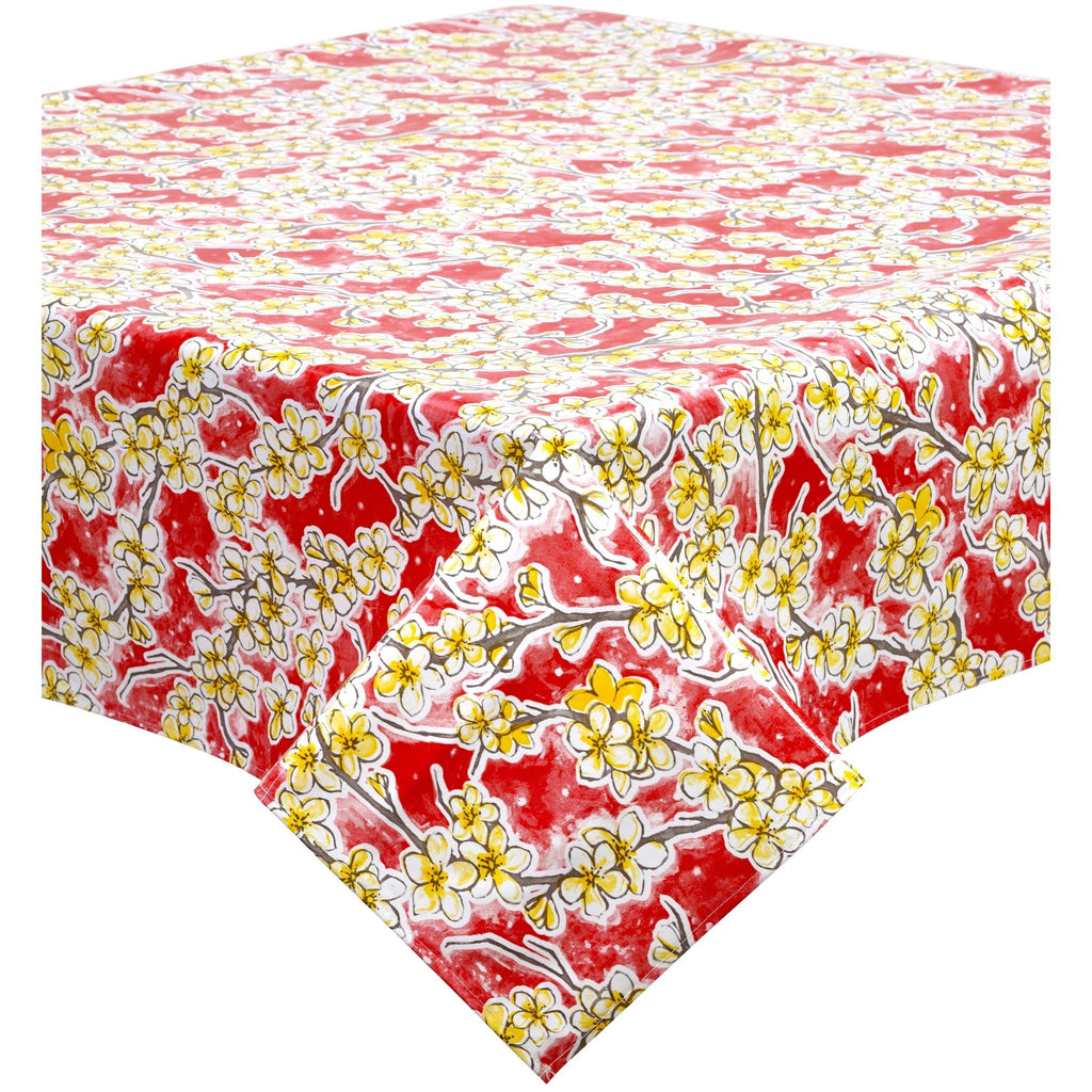 Cherry Blossom Red Oilcloth Tablecloths