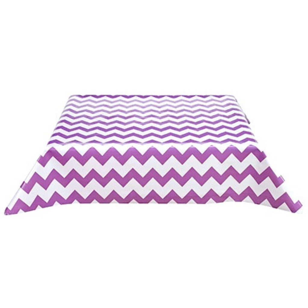chevron purple oilcloth tablecloth with a hem