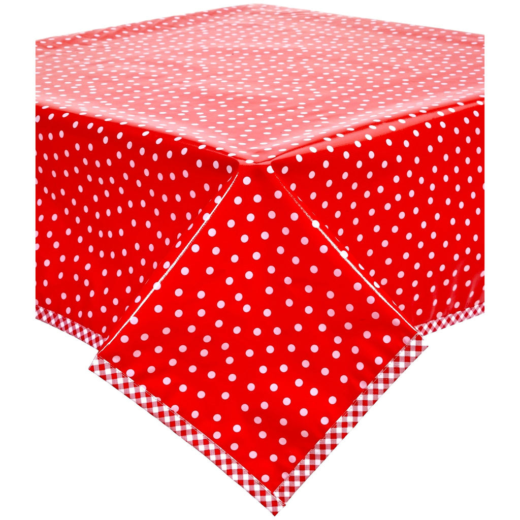 square dot white on red with red gingham trim