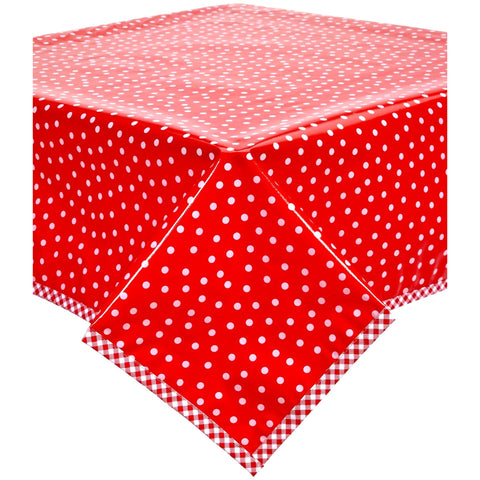 square dot white on red with red gingham trim