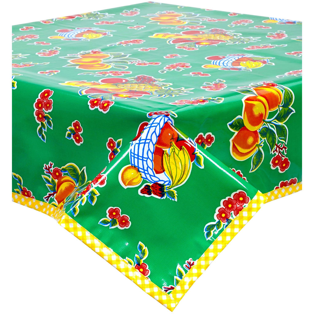 fruit basket green oilcloth tablecloth with yellow gingham trim