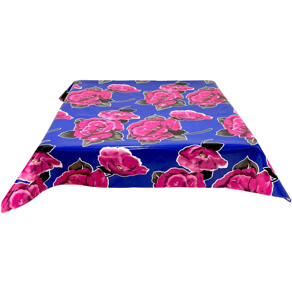freckled sage gardenia navy blue oilcloth tablecloth with a simple hem