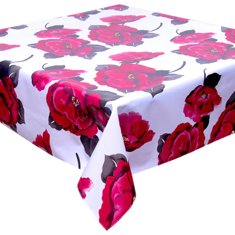 gardenia white oilcloth tablecloth with a simple hem