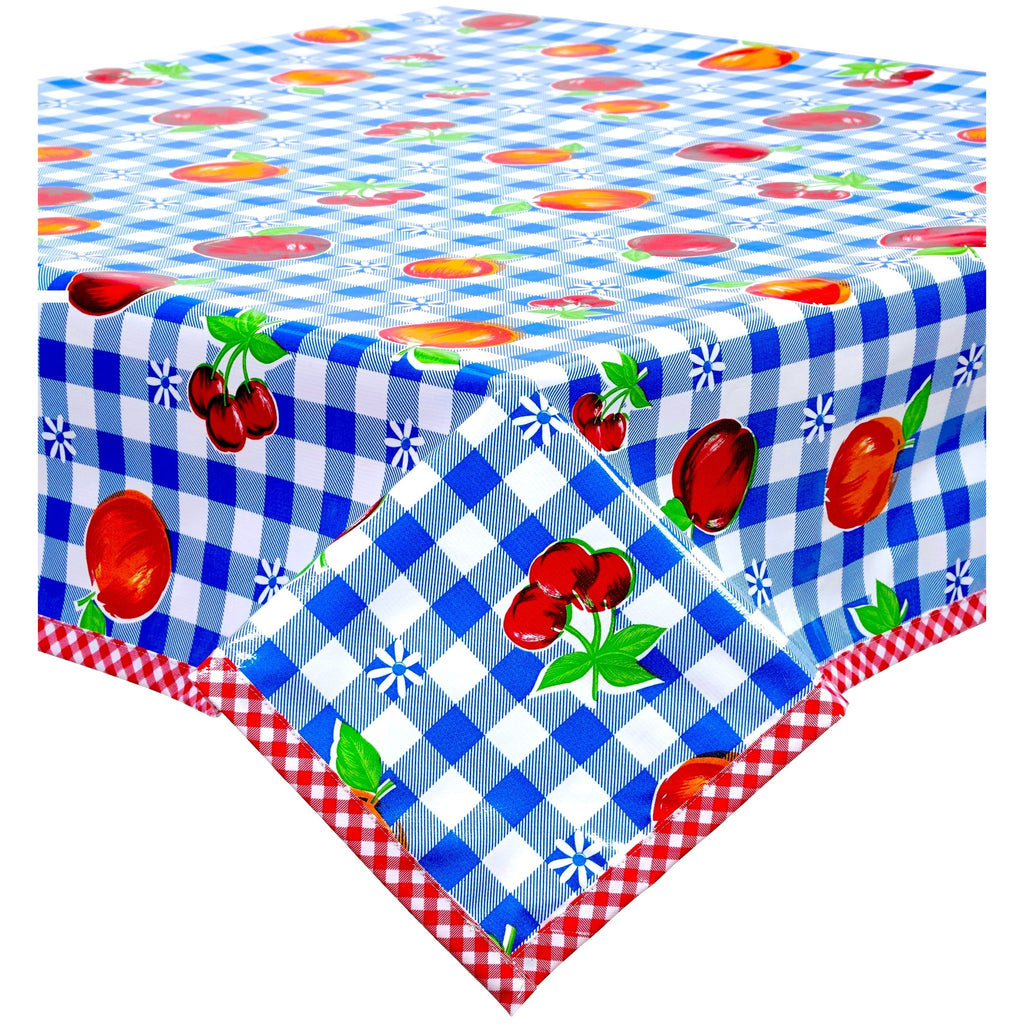 Gingham and Fruit Blue Oilcloth Tablecloths