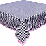 square gingham black oilcloth tablecloth with pink gingham trim