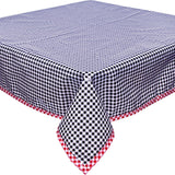 square gingham black oilcloth tablecloth with red gingham trim