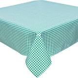 square gingham green oilcloth tablecloth with a simple hem