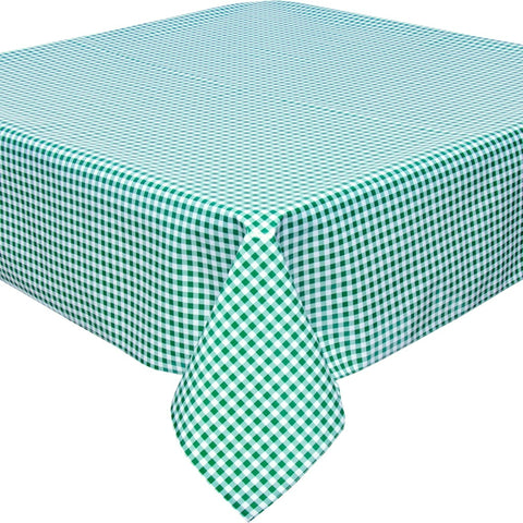 square gingham green oilcloth tablecloth with a simple hem