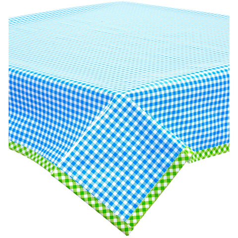 gingham light blue oilcloth tablecloth with lime green gingham trim