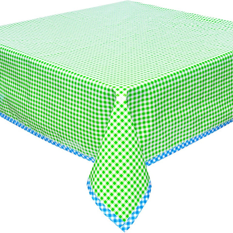 gingham lime green oilcloth tablecloth with blue gingham trim