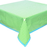 gingham lime green oilcloth tablecloth with light blue gingham trim