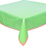 gingham lime green oilcloth tablecloth with orange gingham trim