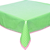 gingham lime green oilcloth tablecloth with pink gingham trim