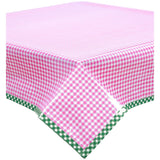 gingham pink oilcloth tablecloth with green gingham trim