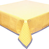 yellow gingham oilcloth tablecloth with black gingham trim