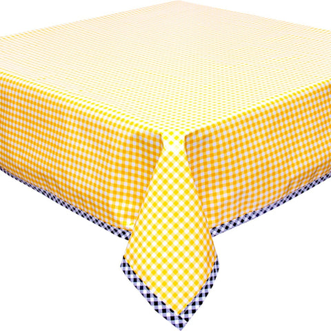 yellow gingham oilcloth tablecloth with black gingham trim