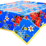 hawaii blue oilcloth tablecloth with yellow gingham trim