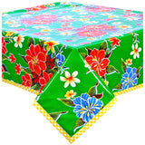 hawaii green oilcloth tablecloth with yellow gingham trim