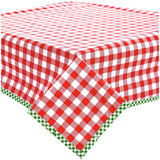 large gingham red oilcloth tablecloth with green gingham trim
