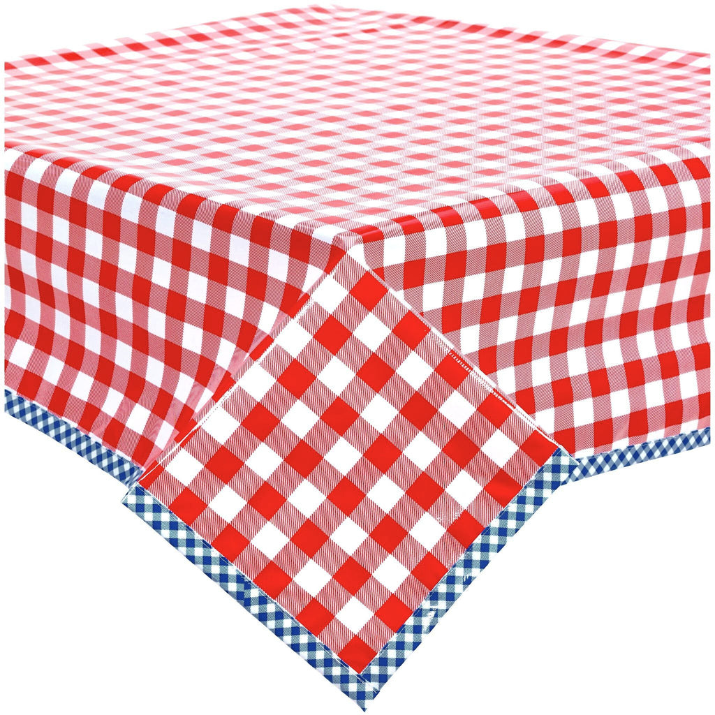 freckled sage large gingham red oilcloth tablecloth with navy blue gingham trim